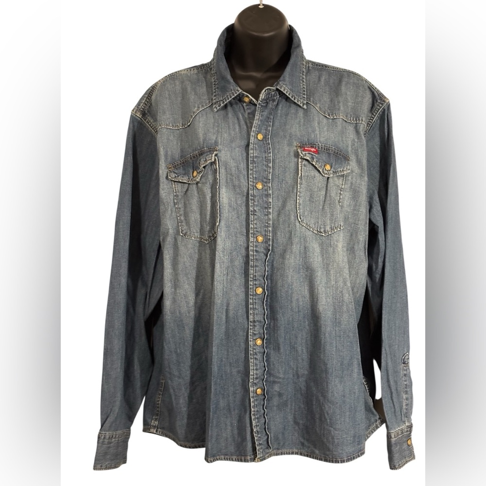 Wrangler Blue Denim Shirt with Gold Accents